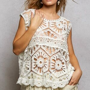 Elegant Crochet Lace Top - Cream